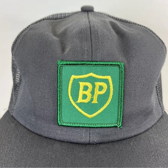 VINTAGE 90s BP British Petroleum Patch Trucker Snapback Hat Cap Gray Workwear - Picture 4 of 15